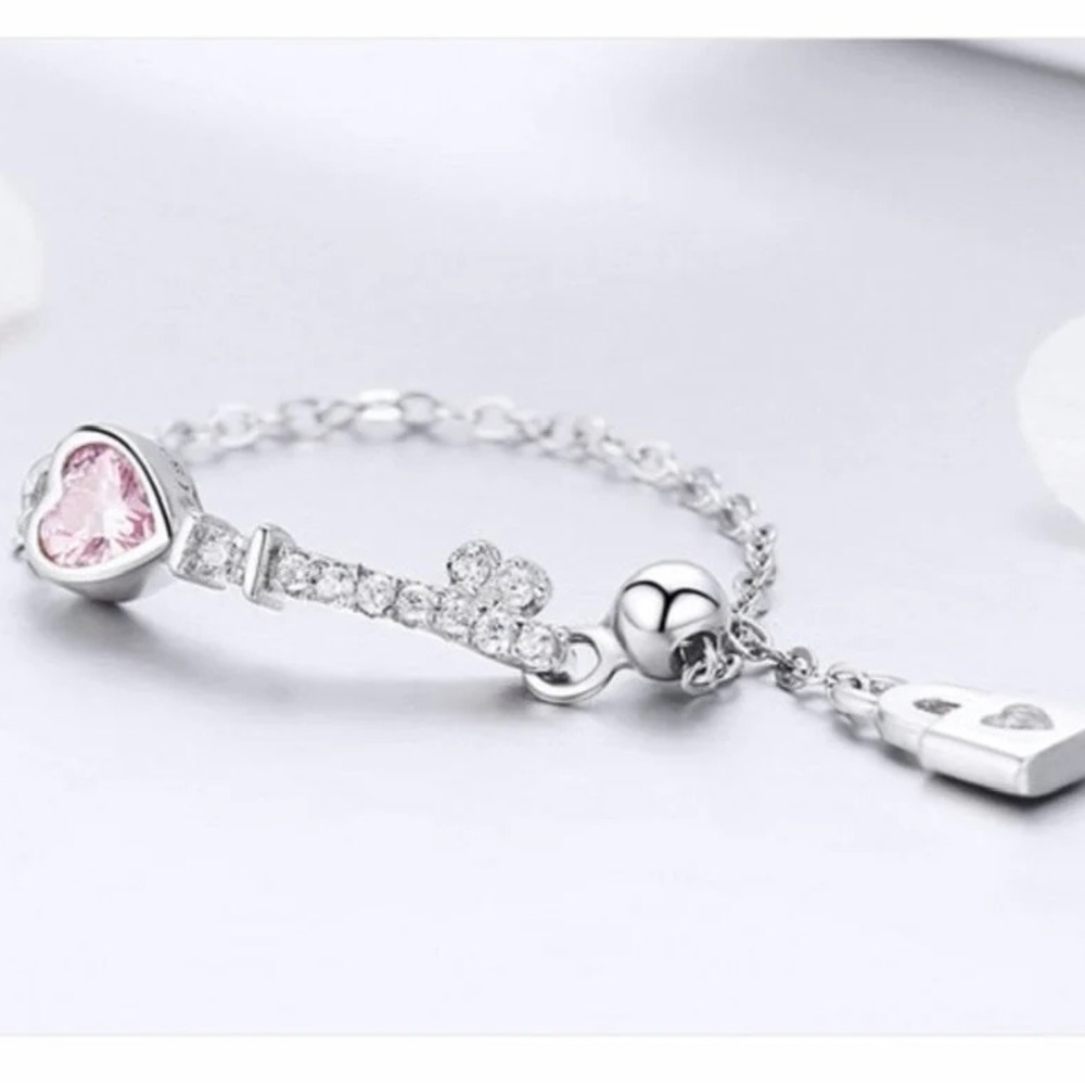 Trendy New 925 Sterling Silver Love Heart Lock Key Chain Rings for Women - Picture 4 of 5